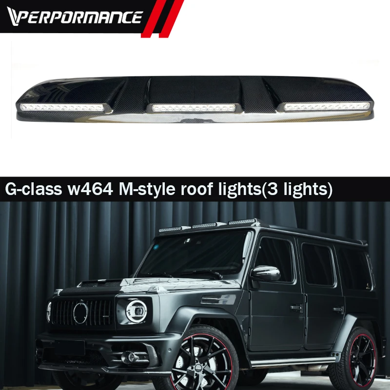 

Сухое углеродное волокно W464 M Стиль освещение спойлера на крыше (3 осветительных приборов) для года ~ G-class автомобильные аксессуары автомобильные запчасти детали корпус компьютера