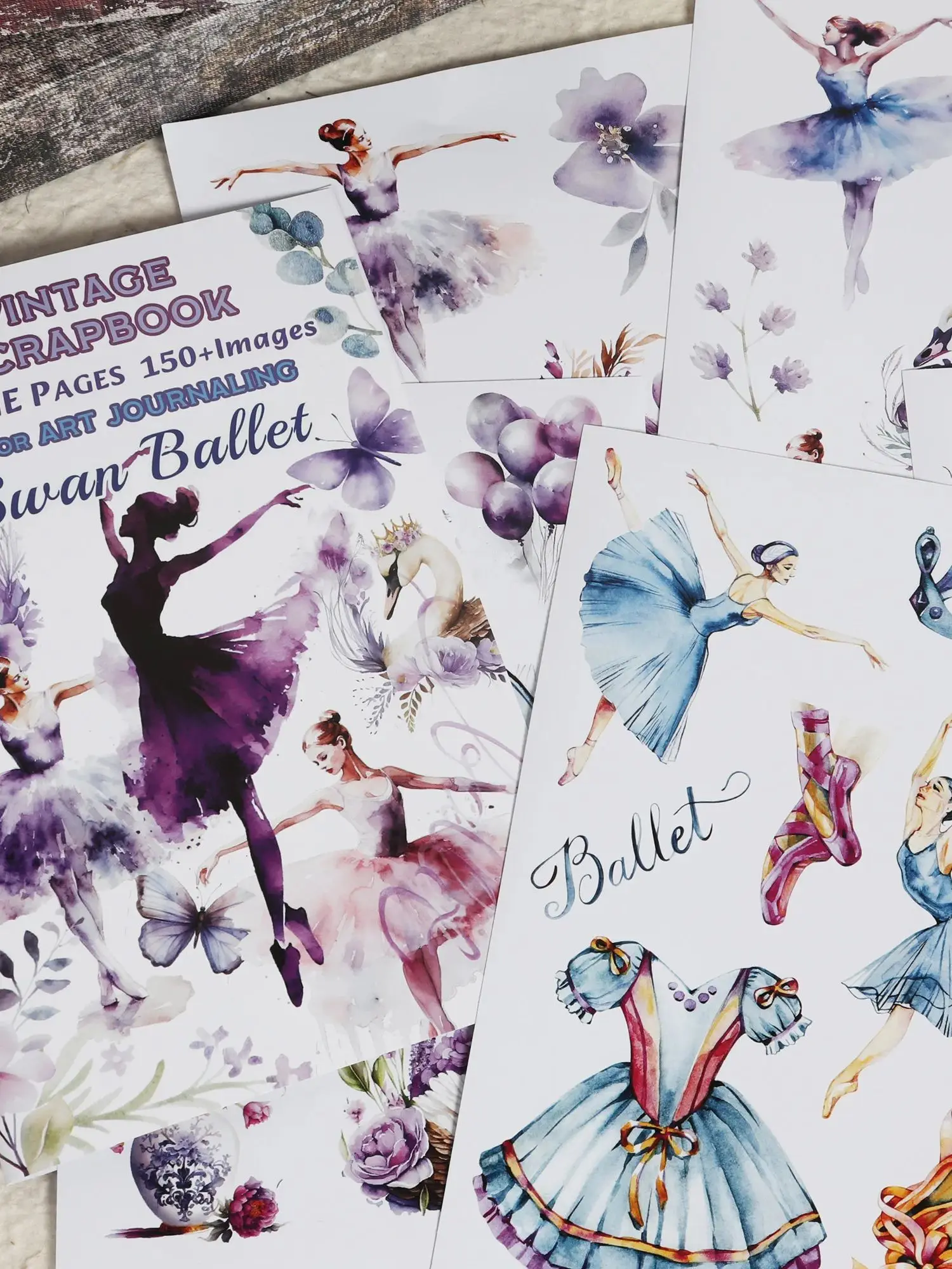 18 Blatt (10 Aufkleber + 8 Papiere), kein Stanzen, Schwanen-Ballett-Thema, DIY-dekoratives Scrapbook-Set, für DIY-Bastelarbeiten, Scrapbooking-Zubehör – Detail 2