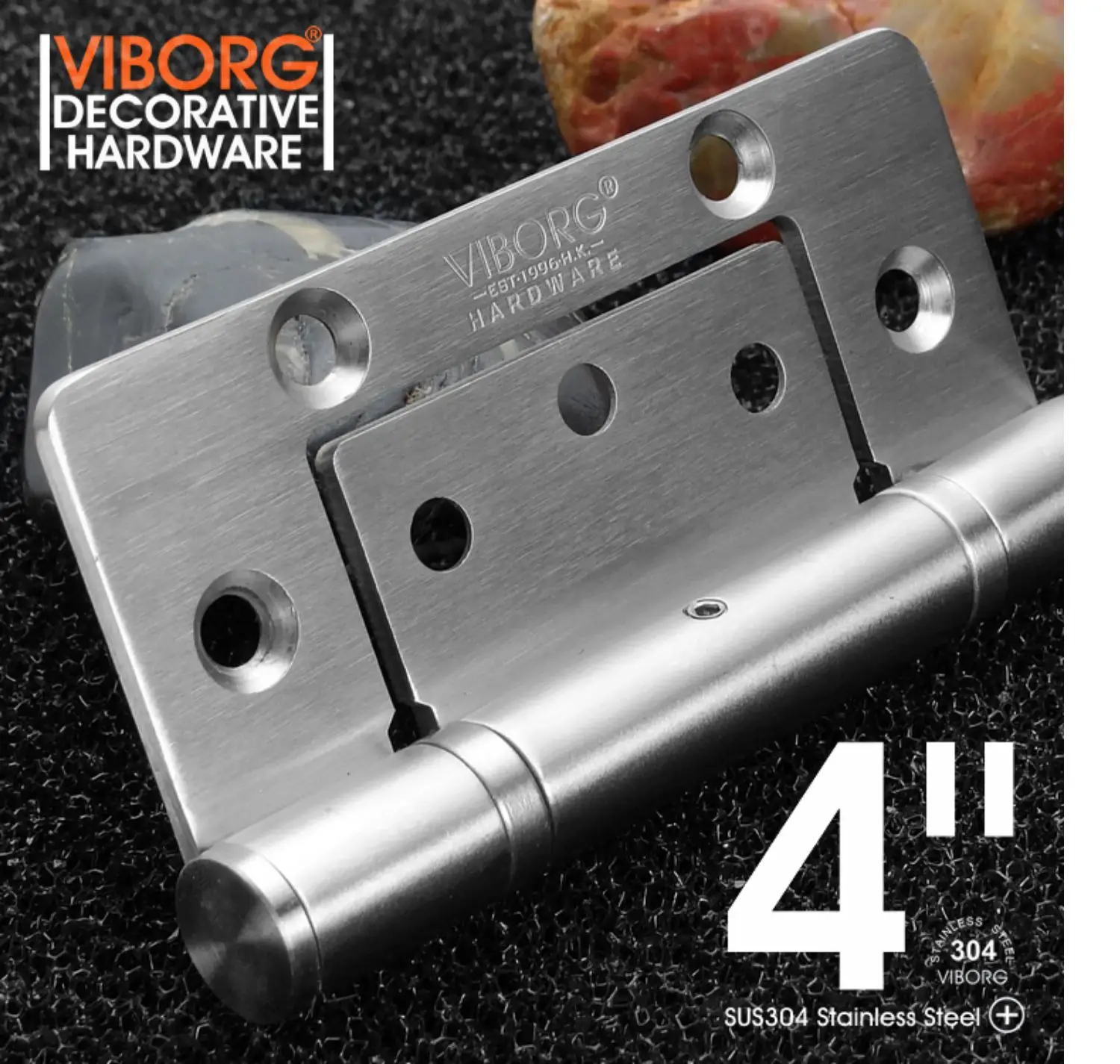 (2 pieces)VIBORG 4" 304 Stainless Steel Extra-thick Smooth&Quiet Non mortise Ball Bearing Door Hinges Hinge