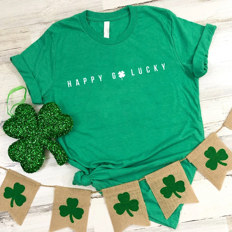

St Patrick's Day Tshirt Happy Lucky Shirts for Women Goth Irish Day Graphic T Shirts Aesthetic Irish Four Leaf Women Clothes