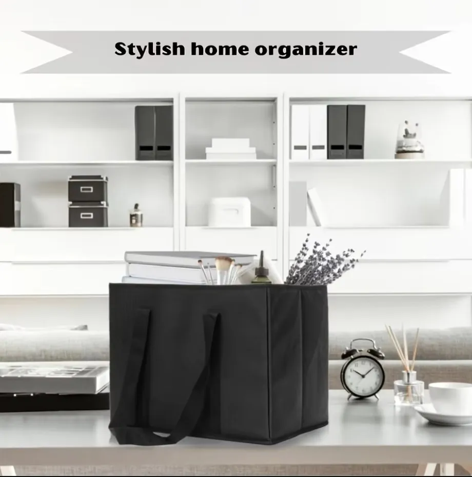 Foldable Reusable Grocery and Utility Tote with Handles and Sturdy Base