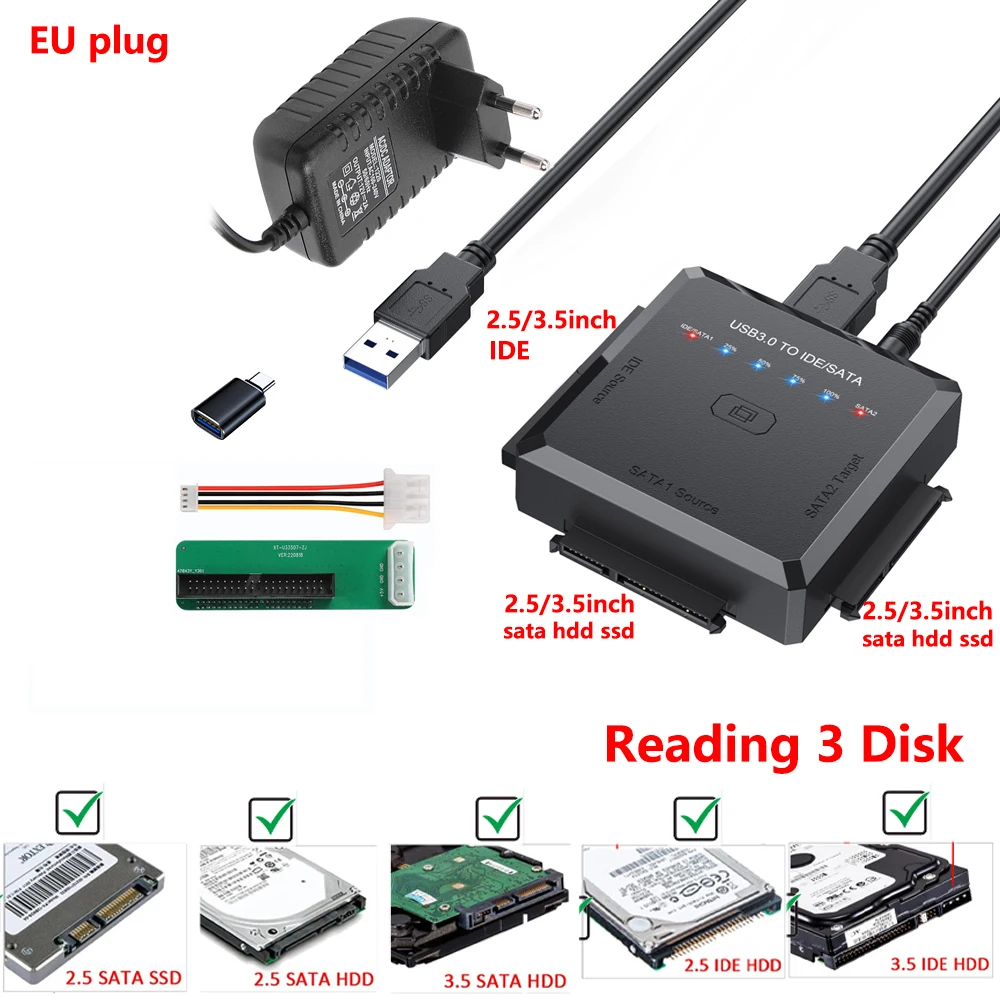 USB 3.0 Super-Speed to SATA Hard Drive 2.5/3.5 Bridge Adapter