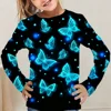 Girls Clothes from 2 to 12 Years Butterfly Glows Black Long Sleeve T-Shirts Kids 2025 Fashion Autumn Tops for Children Tshirts