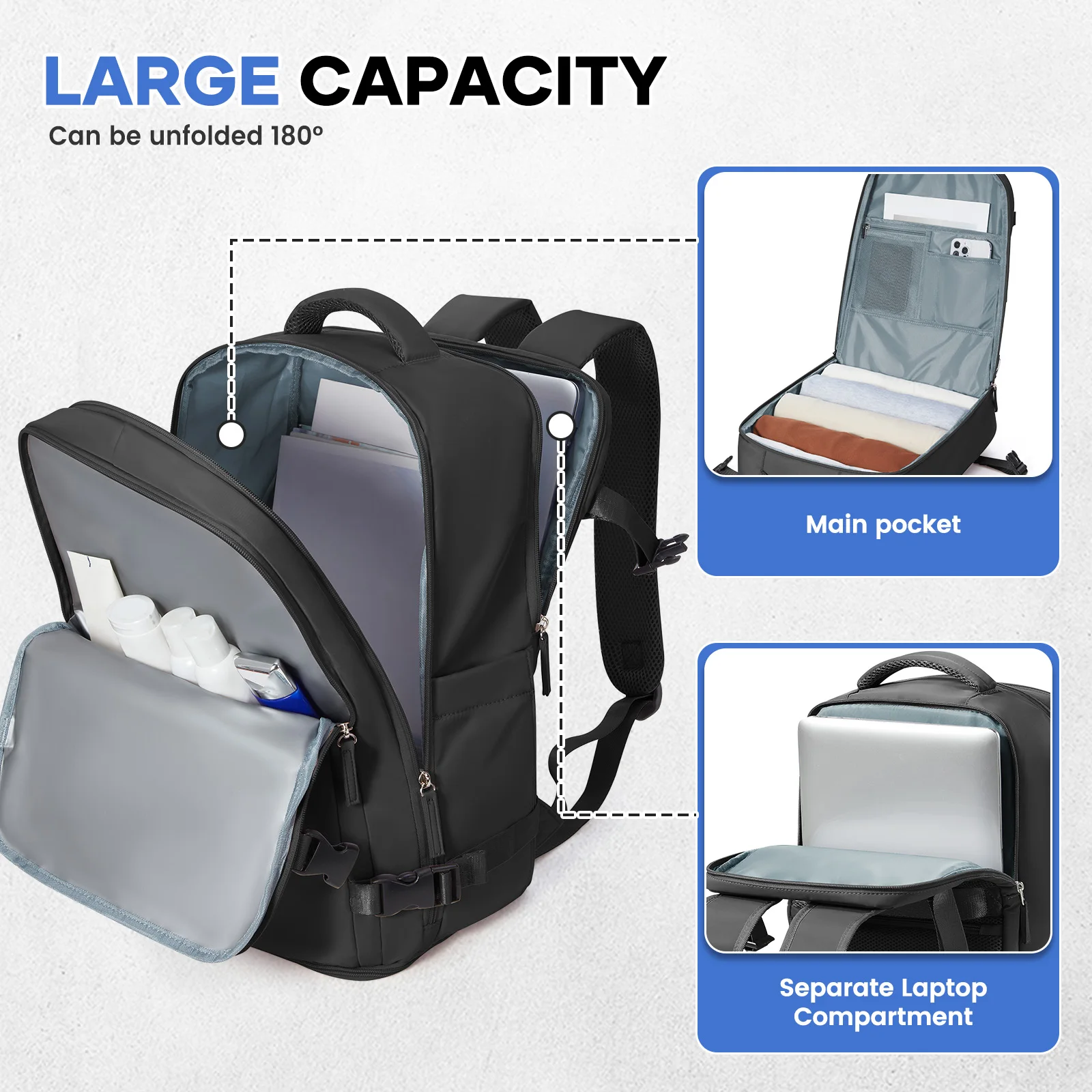 Lightweight Unisex Travel Backpack Functional Design Shoe Compartment Bags- Multi-Functional Laptop Backpack for, Hiking, School