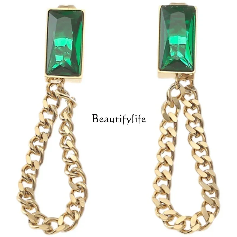 

Green Tassel Titanium Steel Earrings Elegant High-Grade Anti-Allergy