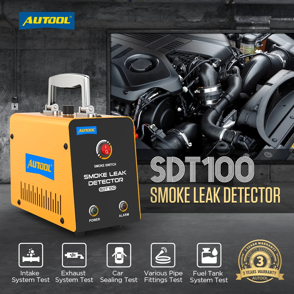 เครื่องตรวจจับรอยรั่วควันในรถยนต์ AUTOOL SDT100 สำหรับการทดสอบควัน EVAP เครื่องมือวินิจฉัยการรั่วไหลของระบบ EVAP ด้วยระบบสุญญากาศ เครื่องมือทดสอบการปิดผนึกรถยนต์ 1