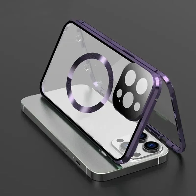 Magnetic Double-Sided Metal Frame Glass Case with 360° Protection