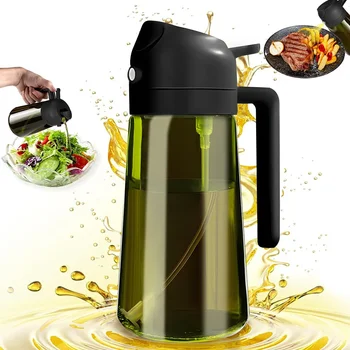 470ML/16oz Light-Blocking Dark Oil Sprayer for Cooking 2 in 1 Olive Oil Dispenser Bottle for Kitchen Dark Green Glass Oil Bottle 1