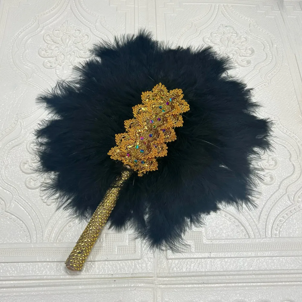 1pcs African Handmade Hand Fan Ladies Turkey Feather HandFan  display picture 1