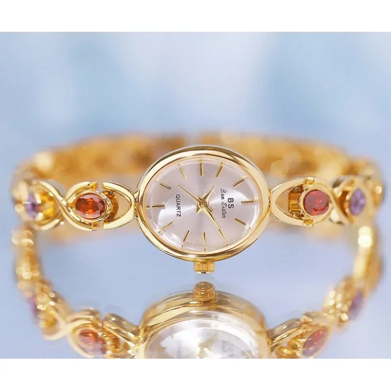 Retro Women's Watch Luxury Colorful Treasure Women Quartz Watch Diamond Chain Exquisite Oval Dial Girl Gift Relojes Para Mujer