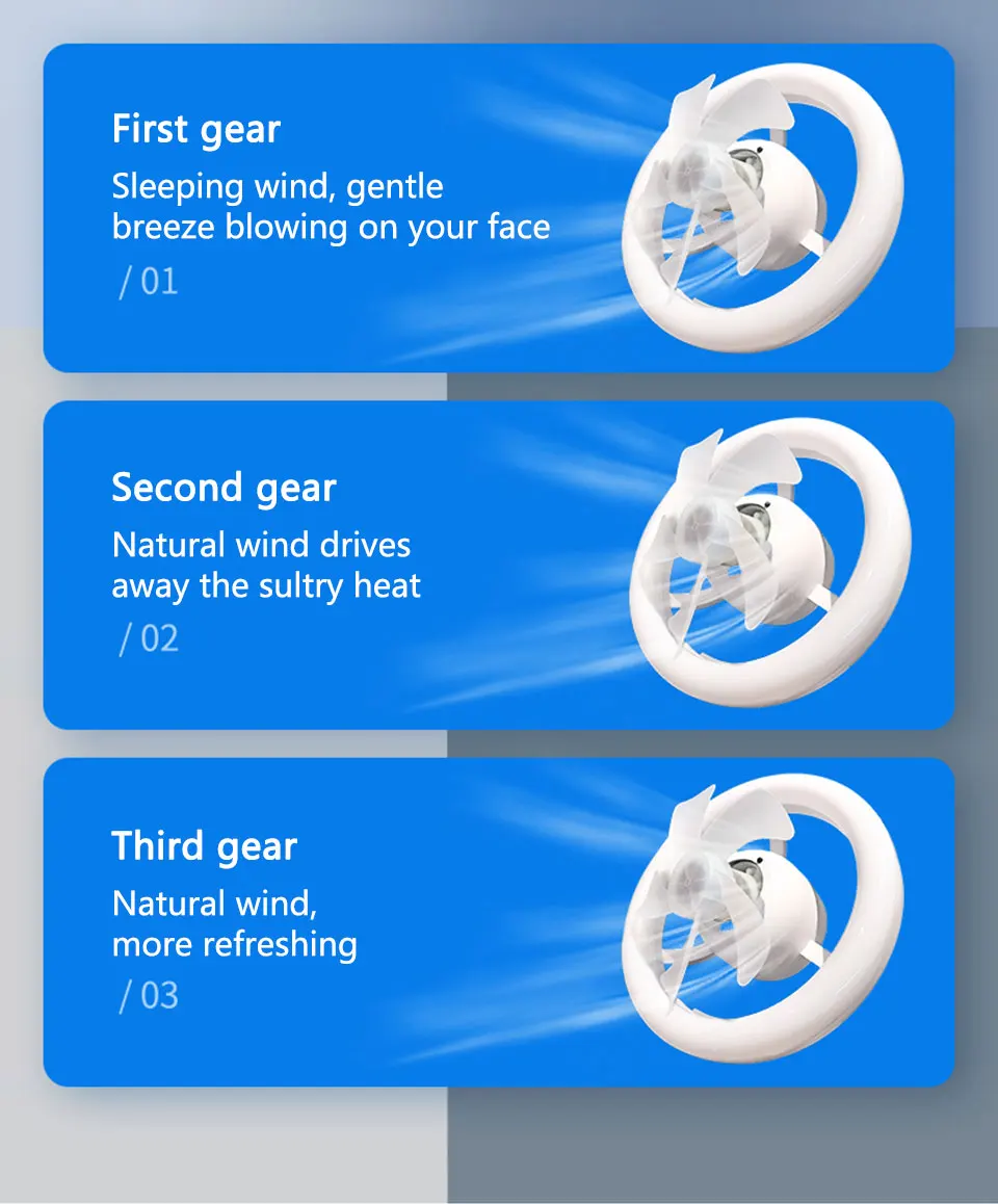 Description Picture 6 of item1pc 2 In 1 LED Mini Fan Light Ceiling Light Shake Head E27 Screw Port Fan Light Suction Pendant Light Remote Control Bedroom