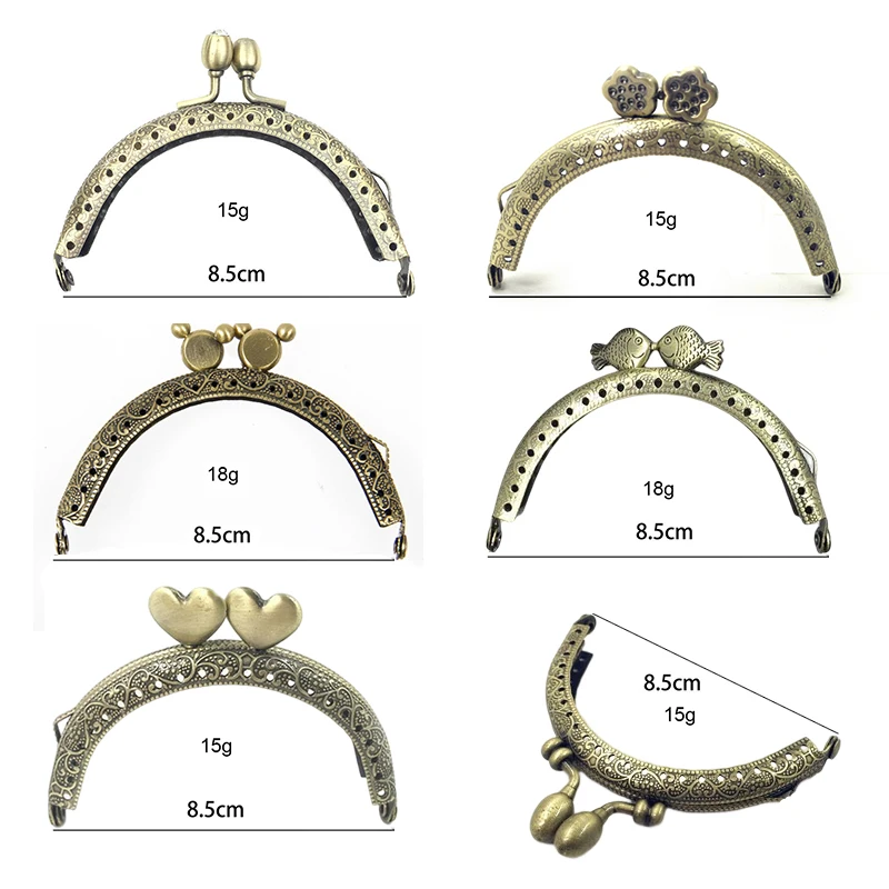 10Pieces 8.5CM Light Gold Silver Gun Black Bronze Frame Kiss Clasp Lock Purse Clutch Bag Handle Enbossed  Metal DIY Accessories