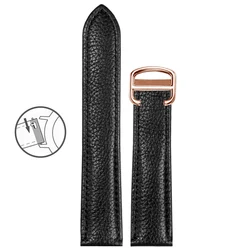 Lychee Pattern Leather Watch Strap - Premium Square Bracelet Design - 22mm (Black  Rose Gold)