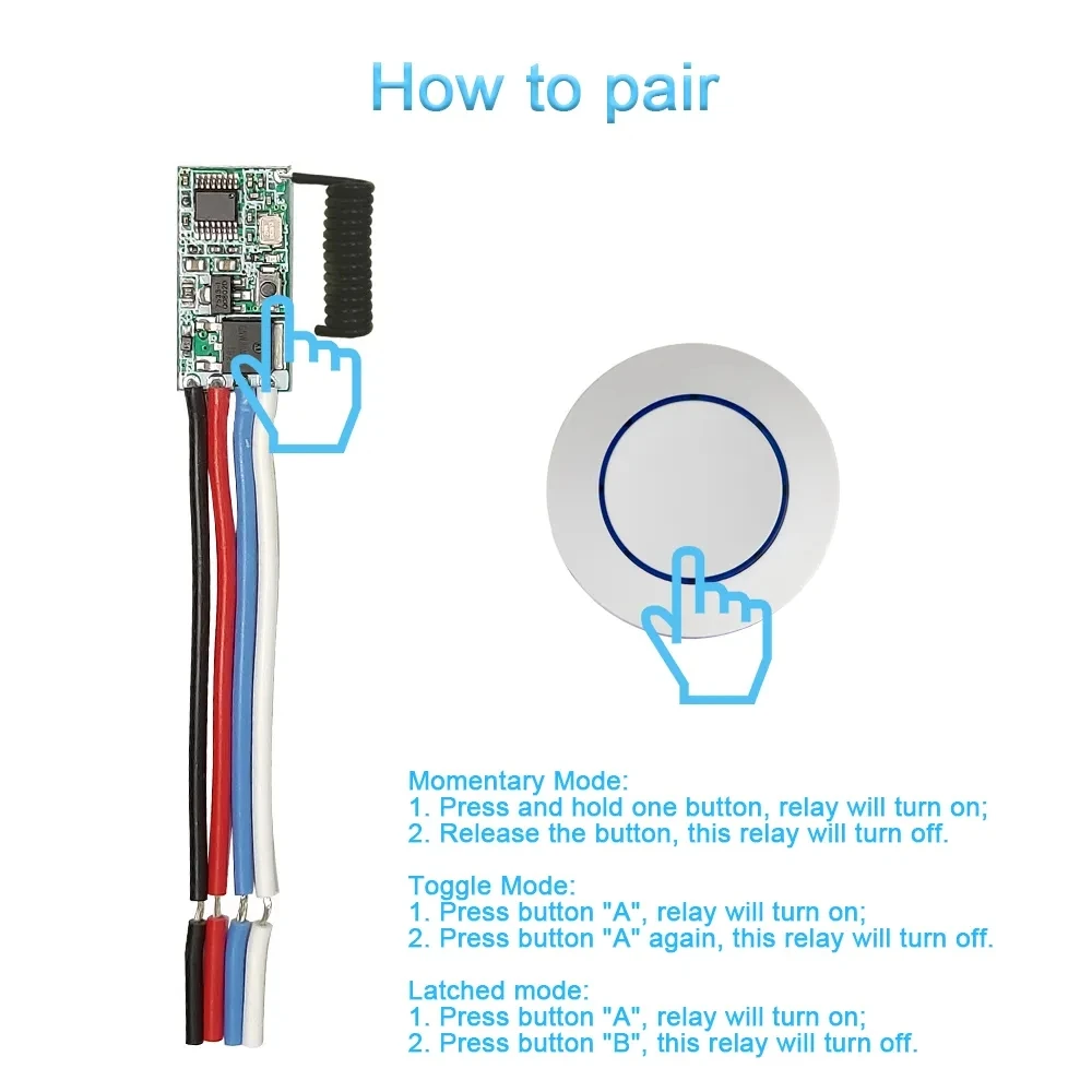 

433MHz Micro Receiver Wireless Light Controller Switch Remote Control For DC 3.6V 5V 9V 12V 24V 1CH LED Lamp Light DIY