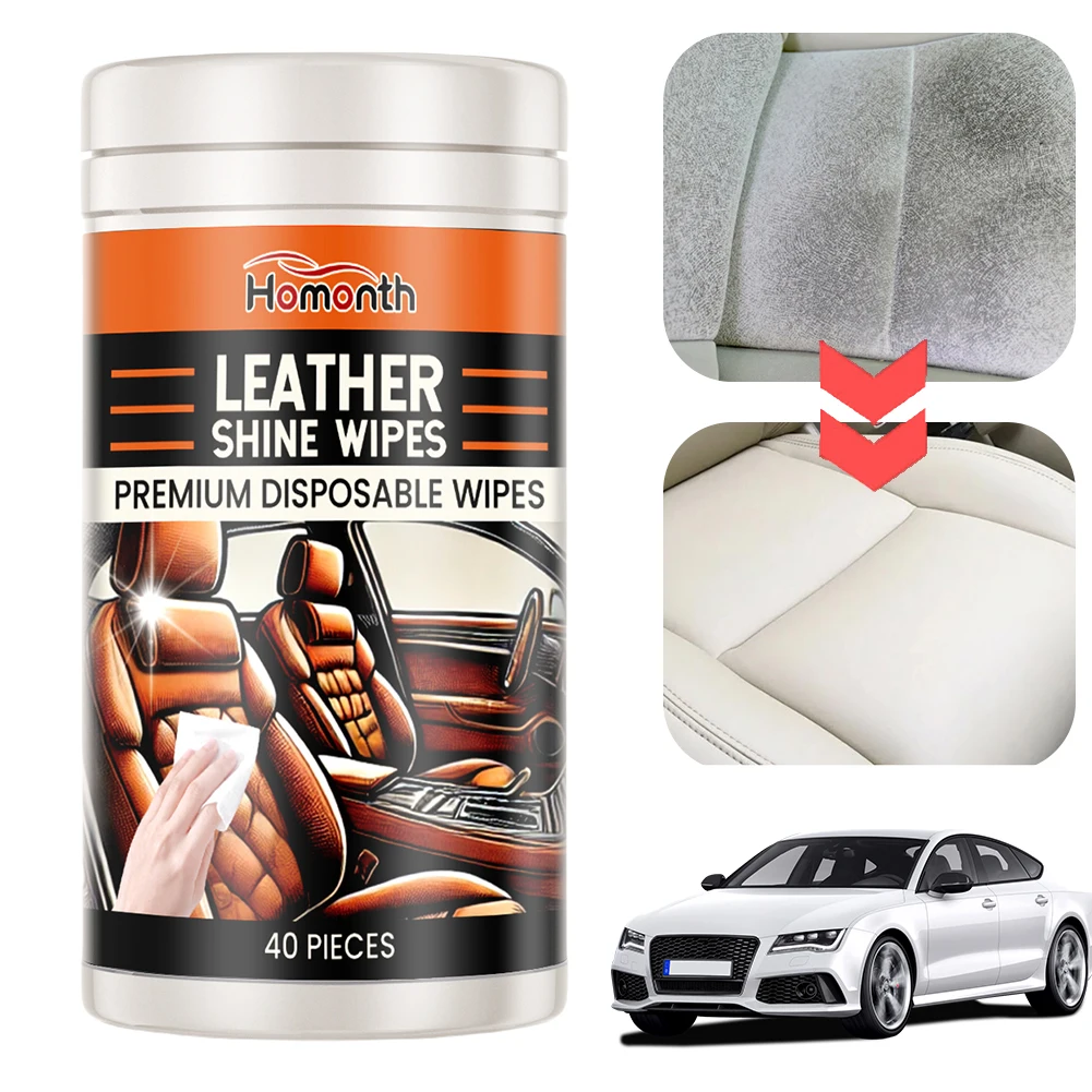 40Pcs Car Leather Wipes Conditioning Wipes Disposable Dashboard Console Dust Remover Car Interior Cleaning Wet Wipe