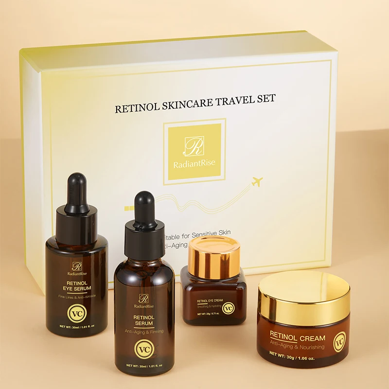 RadiantRise Witch Hazel Lactobionic Acid Kojic Vitamin C Retinol Skincare Travel Set Face Serum Cream Skin Care Set