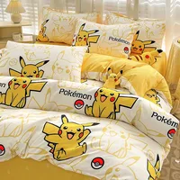 Parure de lit série Pokemon Pikachu 100% coton, drap de dessin animé, taie d'oreiller, housse de couette, couvre-lit, ensemble de 4 pièces, literie pour enfants 6