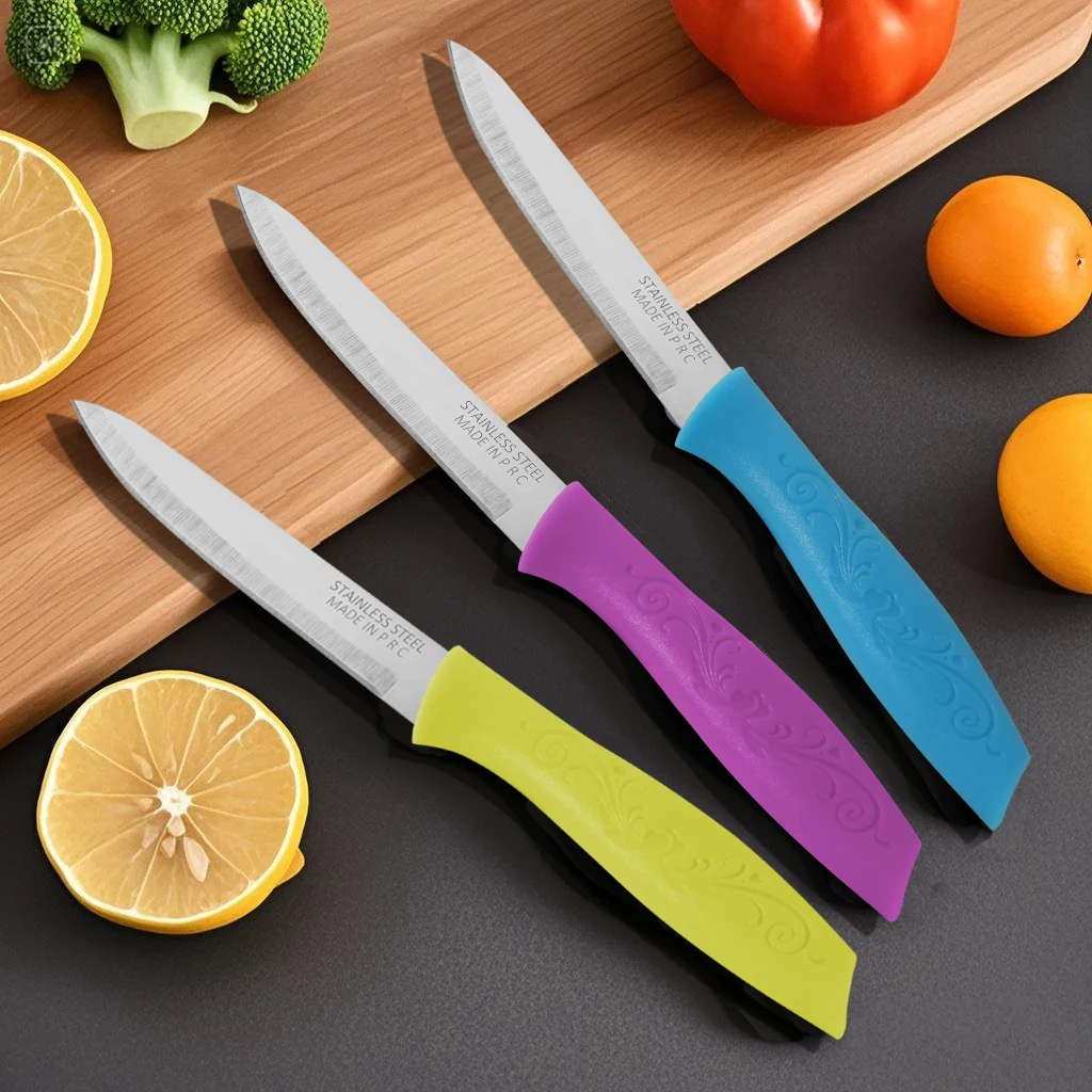 Ein tragbares Obstmesser-Set mit 3 Messer, ein feines und scharfes Küchenmesser aus Edelstahl, ein täglicher Damen-Küchenzubehörschäler – Detail 1