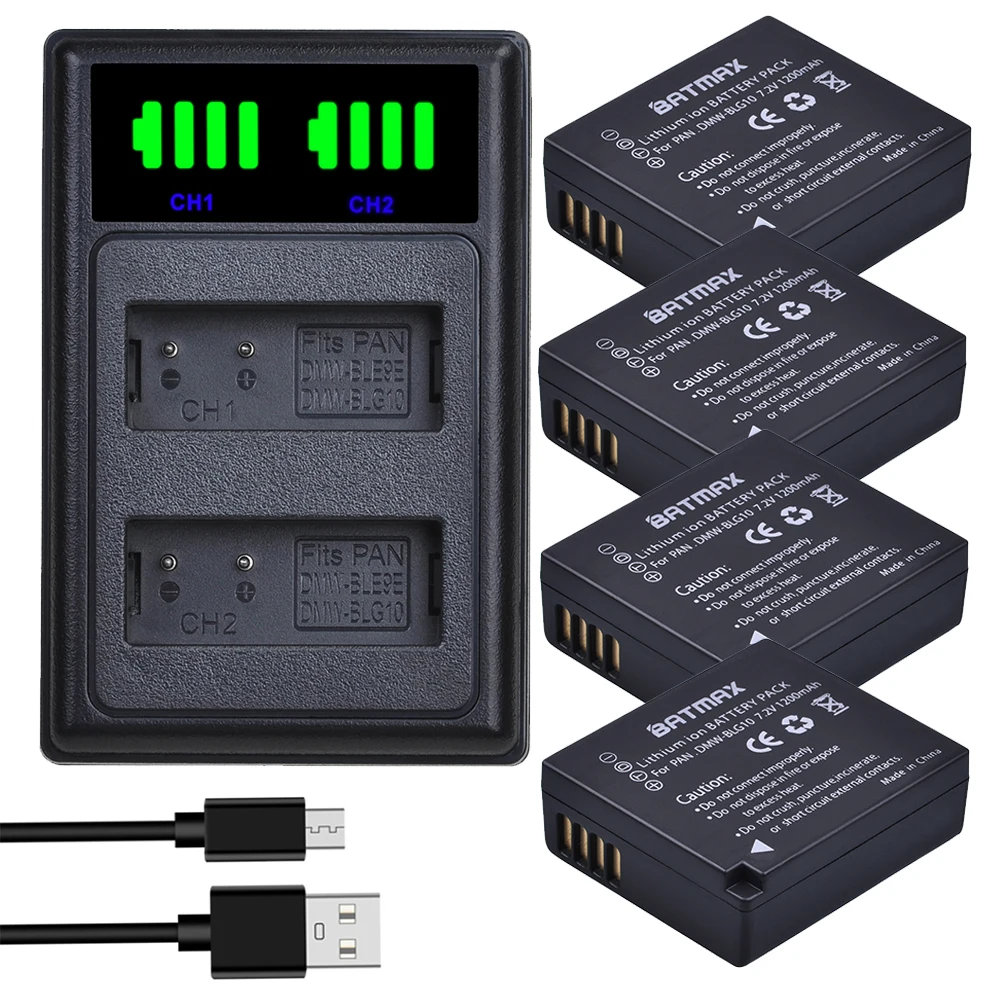 Batmax Dmw-Blg10 Ble9 Ble9E Bpdc15 Batteria + Led Doppio Caricatore Usb Per Panasonic Lumix Gf5 Gf6 Gx7, Gx7 Mark Ii,Dx9 Lx100 Gx80 Gx85