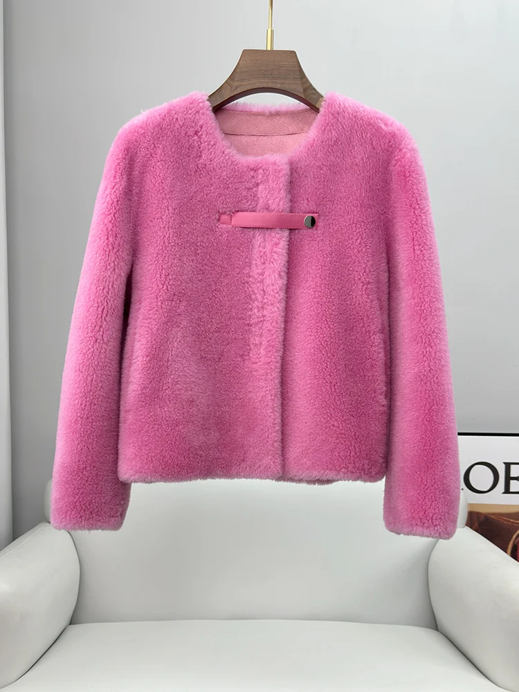 

Particle sheep shearing cashmere lamb fur coat for women's short fur integrated round neck fashionable and western-style Haining