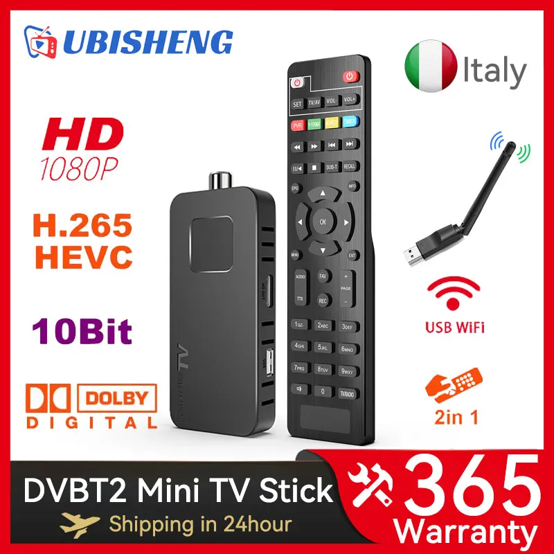 UBISHENG U8mini DVB-T2 итальянский ТВ-адаптер H.265 цифровой наземный декодер DVB T2 ТВ-тюнер HD
