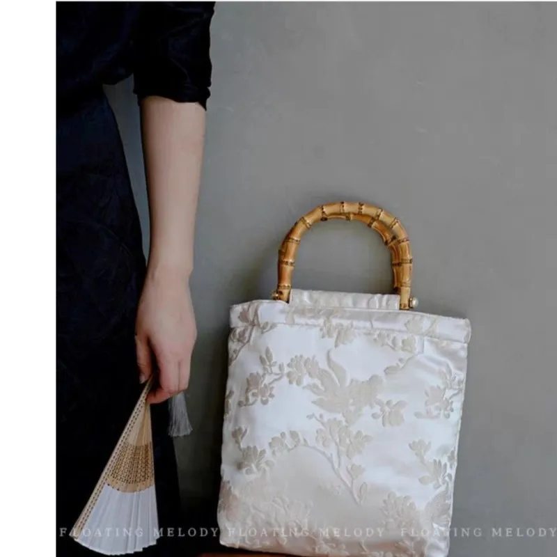 JIAERDI Chinese Style White Hand Bag Ladies Embroidery Flower Bamboo Y2k Bags Purse Female Fairy Core Wallet Handbag Aesthetic