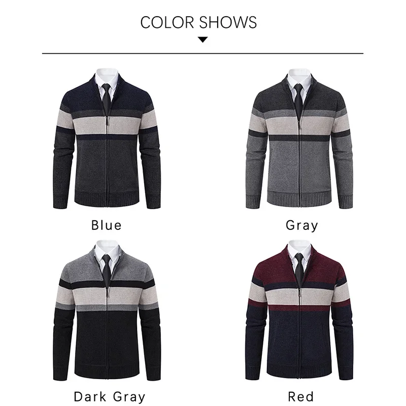 CASUMANL 2025 Elegant Golf Wear Men Sweater Coat Knit Slim Fit Zip Up Warm Striped Mens Designer Clothes