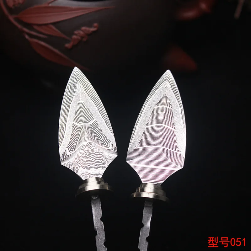 DIY Semi-finished Damascus Steel Net Pattern Pu'er Tea Knife Needle Accessories for Pu'er & Dark Tea Ceremony DIY Knife Bank