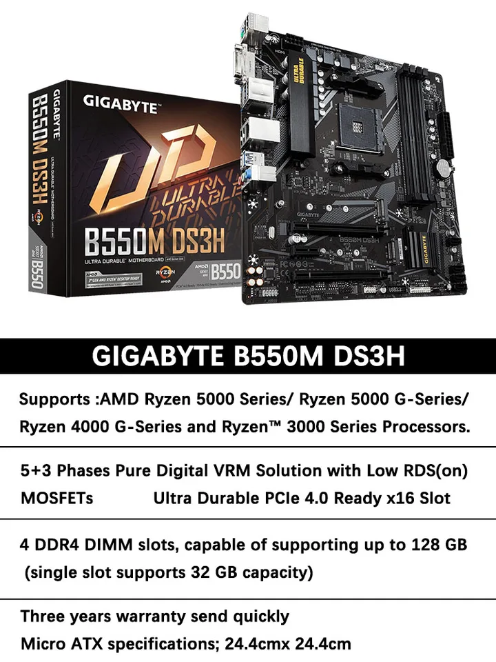 Ultra Durable 550m Ds3h Placa-mçe GIGABYTE-B550M DS3H, AMD Ryzen
