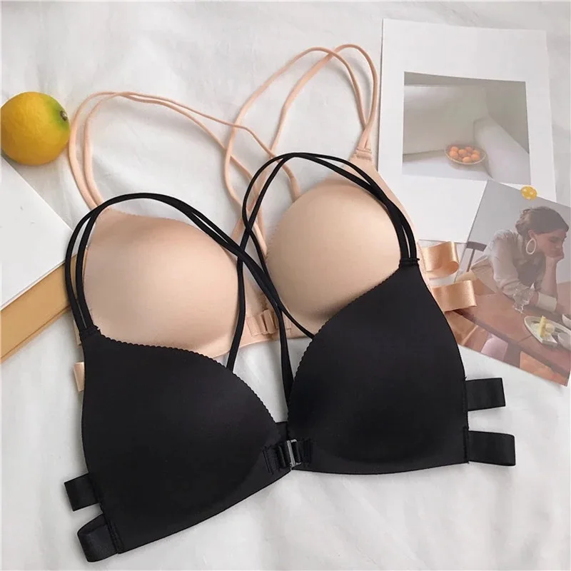 

Women'S Push Up Bra Sexy Lingerie Beautiful Back Bralettes Breathable Front Closure No Steel Ring Brassiere