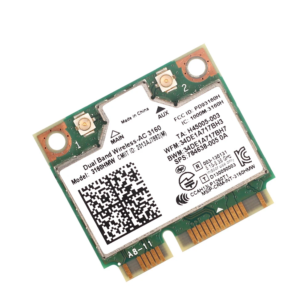 무선 3160HMW 미니 PCIE WiFi 카드 BT4.0 WiFi 5 802.11AC AC3160 노트북용 WiFi 어댑터 (윈도우 시스템용)