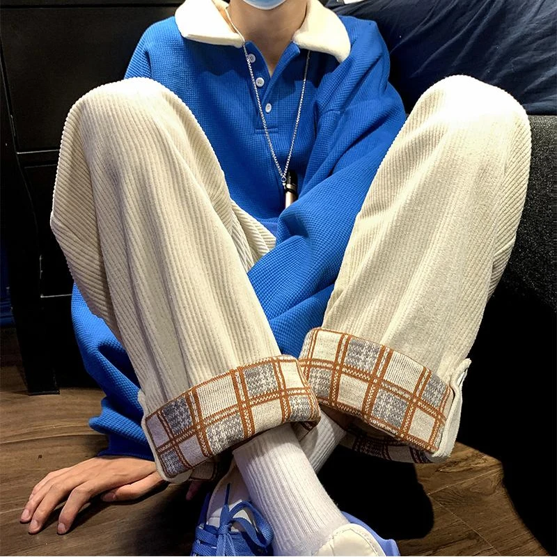 

Limiguyue Autumn Winter Corduyoy Pants Drawstring High Waist Loose Sweatpants Woman Casual Trousers Thickened Warm Cuffs U069