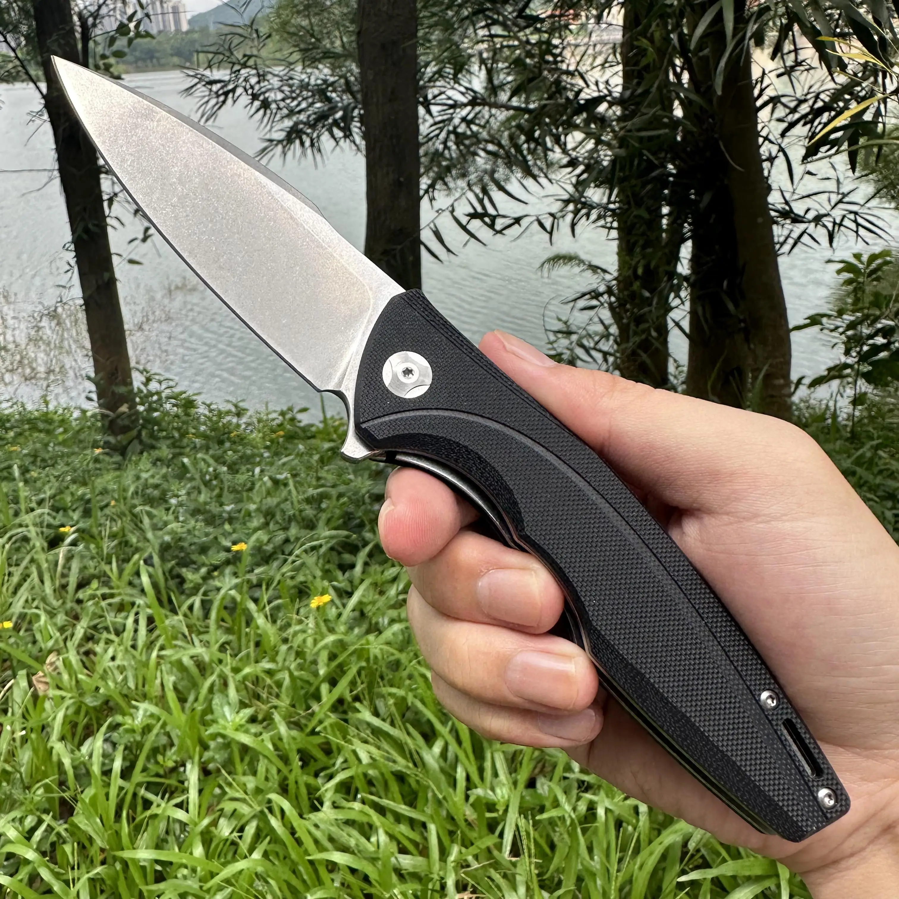 High Quality EDC Pocket Knife Large Size D2 Blade Non-slip G10 Handle Smooth Ball Bearing With Clip Outdoor Camping Hunting Fish 5