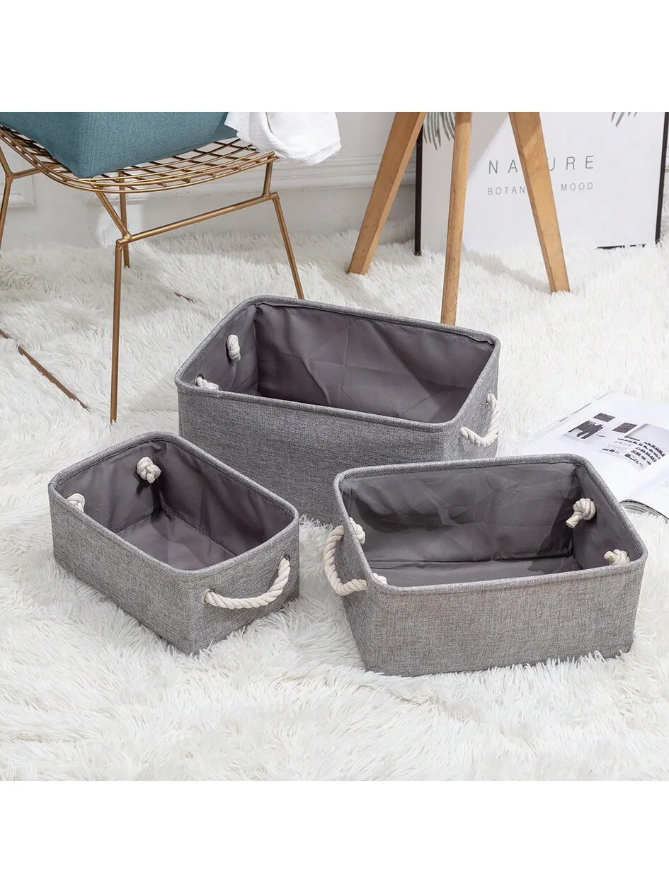 3sizes 1PCS foldable desktop storage basket with large capacity and handle for toys organizer, linen fabric storage basket for d 2