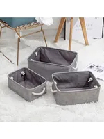 3sizes 1PCS foldable desktop storage basket with large capacity and handle for toys organizer, linen fabric storage basket for d 2