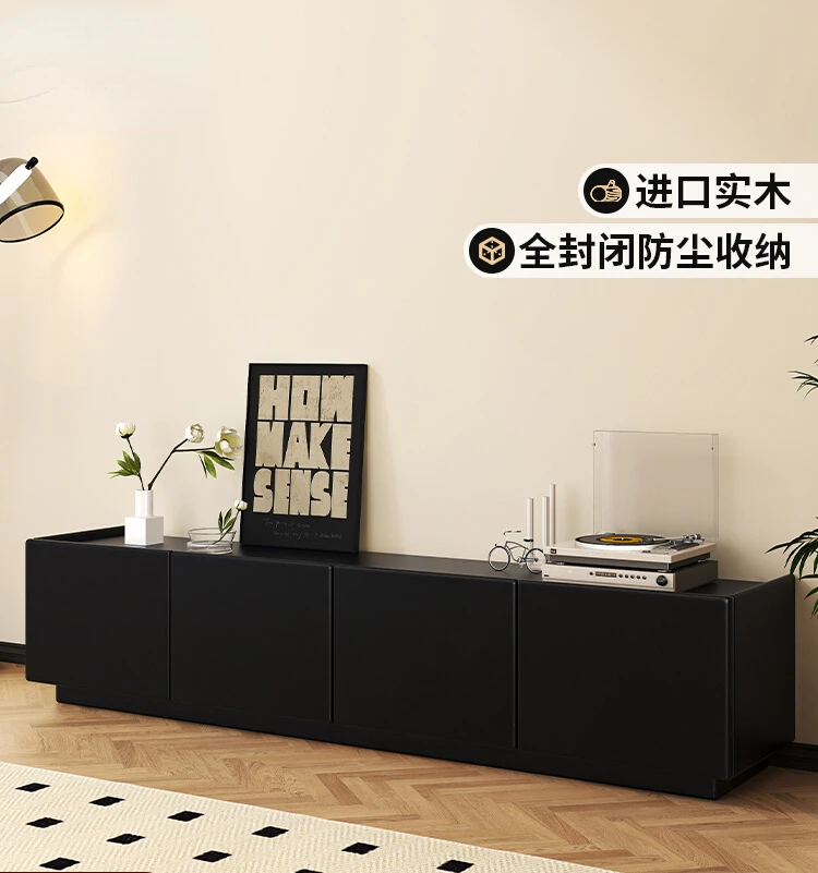 

Floor-to-ceiling black base cabinet in solid wood