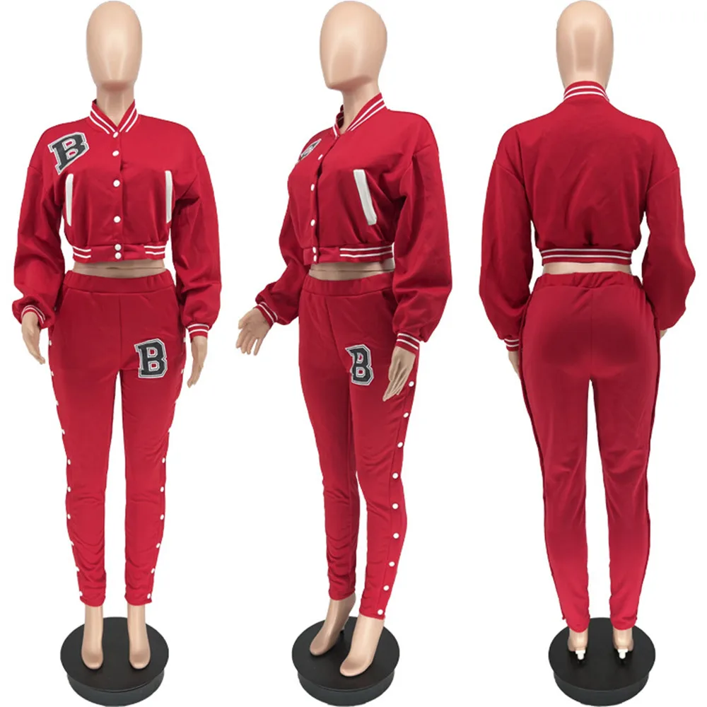Stylish Fall Women's Jacket Coat & Sweatpants Winter Baseball Sweat Suit Female Casual Jogging Two-Piece Set