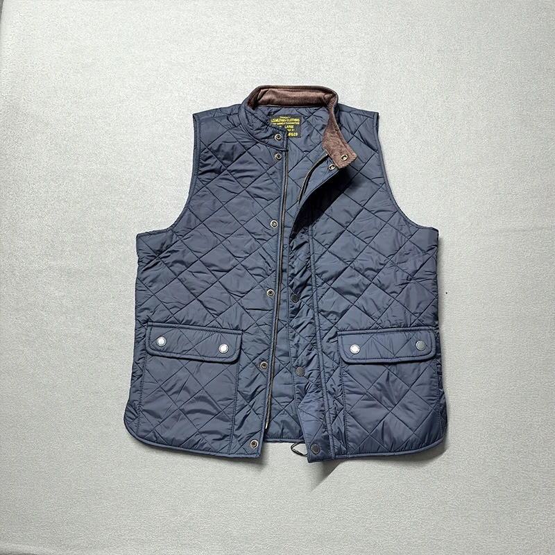 Gilet de pêche américain rétro matelassé à manches longues - Style polo avec poches multiples