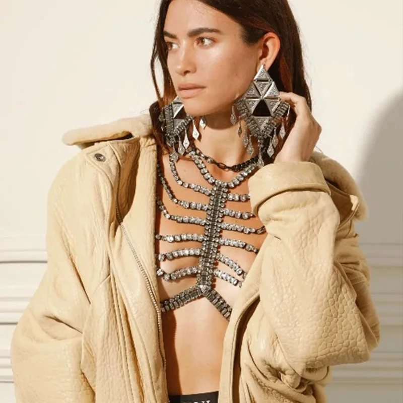 Luxury Rhinestone Zircon Multi-layer Body Chest Chain Harness Necklace Body Jewelry for Women Crystal Sexy Bikini Top Bra Breast