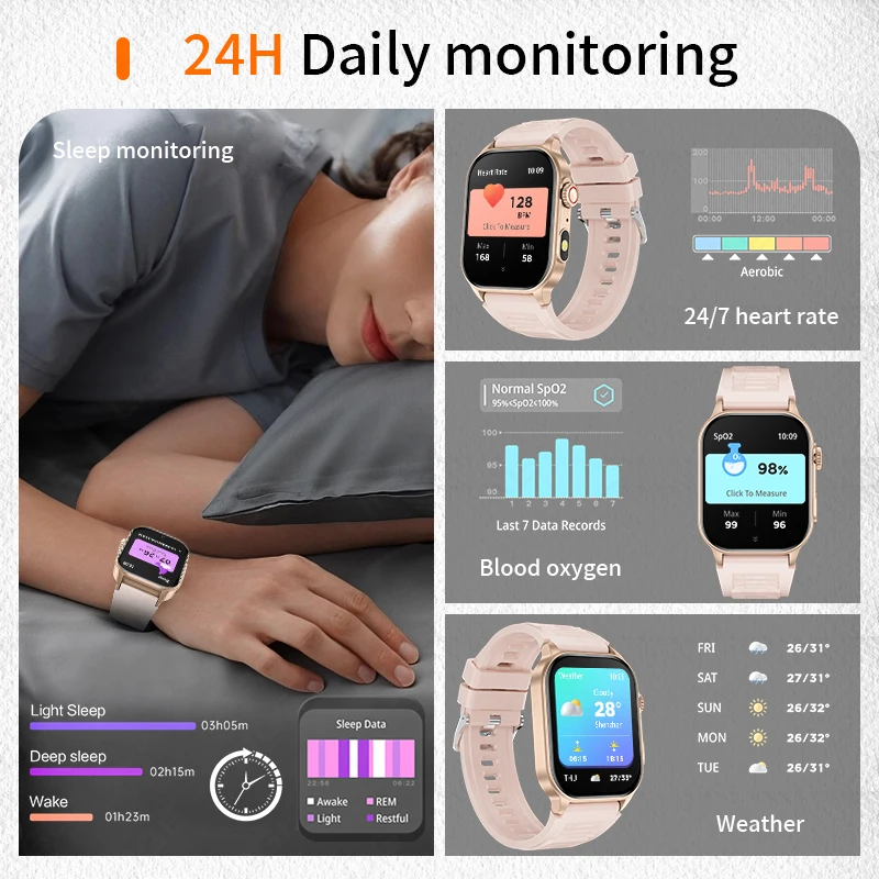 LIGE 2025 New Women Smart Watch Flashlight 2.01” HD Display AI Voice Bluetooth Call Sports Watches Health Monitor Smartwatch Men