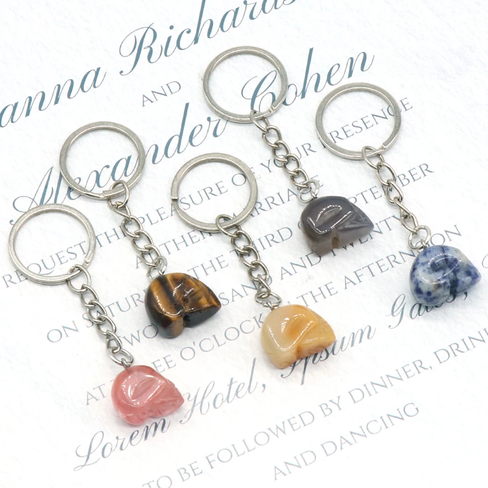 Exquisites 5-teiliges Set Naturstein-Schlüsselanhänger mit Skelett-Anhängern, Heilkristallen, Achat-Quarzstein-Schmuck, Handtaschen-Accessoires