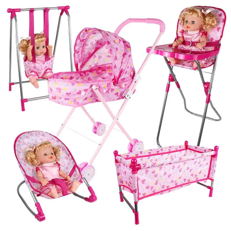 

Nursery Role Play Playset 1 Piece Doll Stroller Playset Doll Stroller Swing Rocking Chair High Chair Bed Role Play Toys For Girl