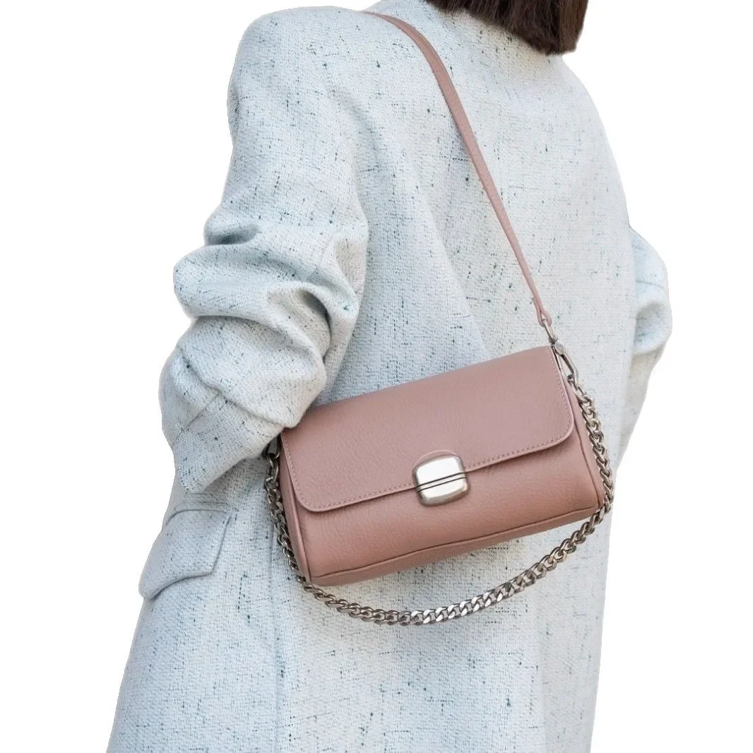 Genuine Leather Women's Luxury Crossbody Small Bag-Soft Cow Leather Commuter Chain Strap Shoulder Bag for Everyday Chic