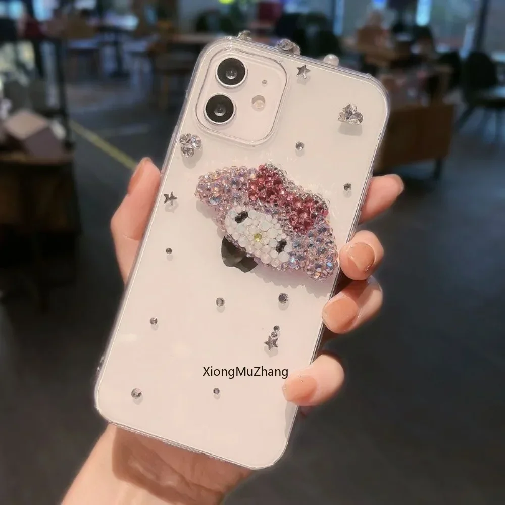 Anime Cartoon My Melody Diamant-Hülle für iPhone 16 Pro Max 15 Plus 13 14 Plus 17 Pro Max Strass Anti-Fall Kristallhülle für Mädchen