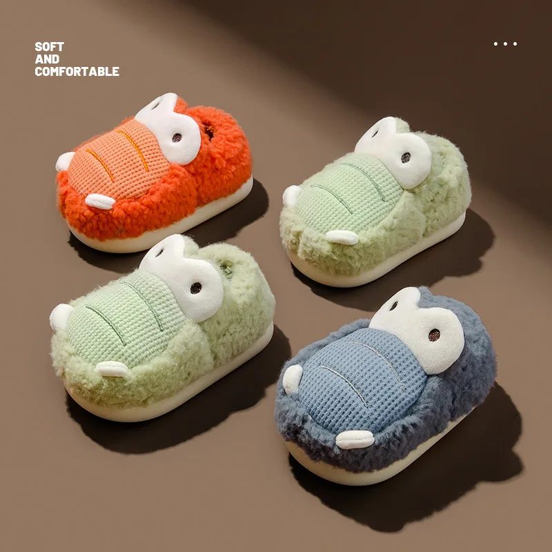 

Kids Slippers Autumn and Winter New Children Shoes Cartoon Crocodile Children Home Warm Cotton Shoes Baby Cotton Shoes Anti Slip