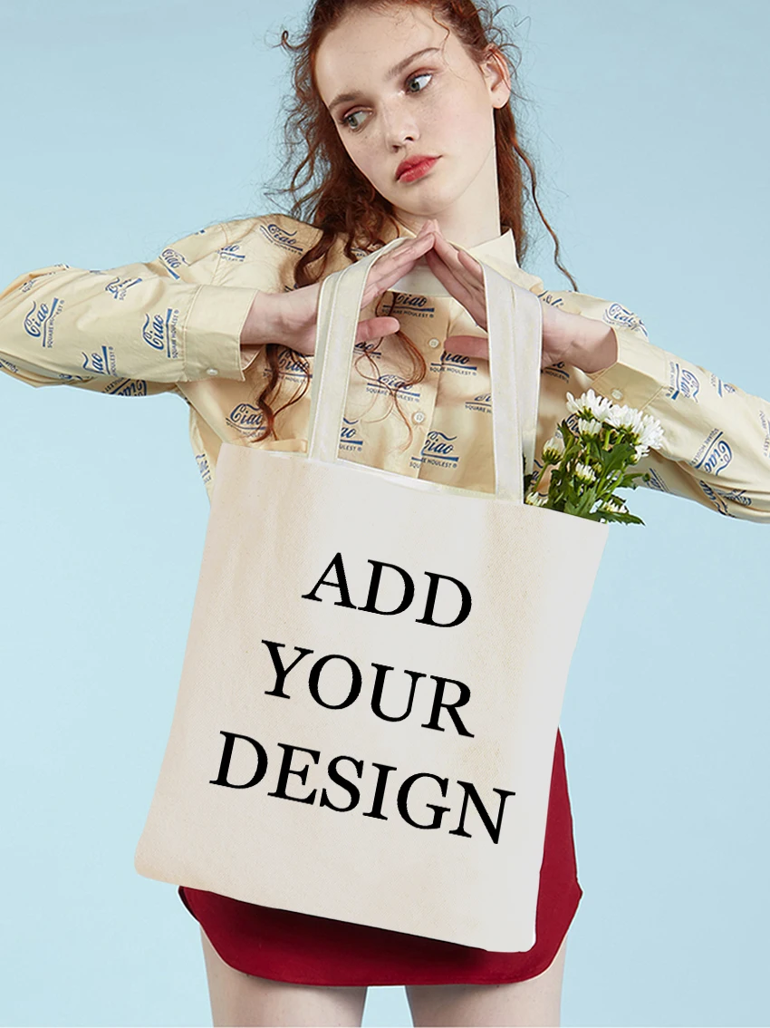 Customized Women Tote Bag with Print Logo Custom Your Pictures Fashion Canvas Shopping Shoulder Bags Drop Shipping