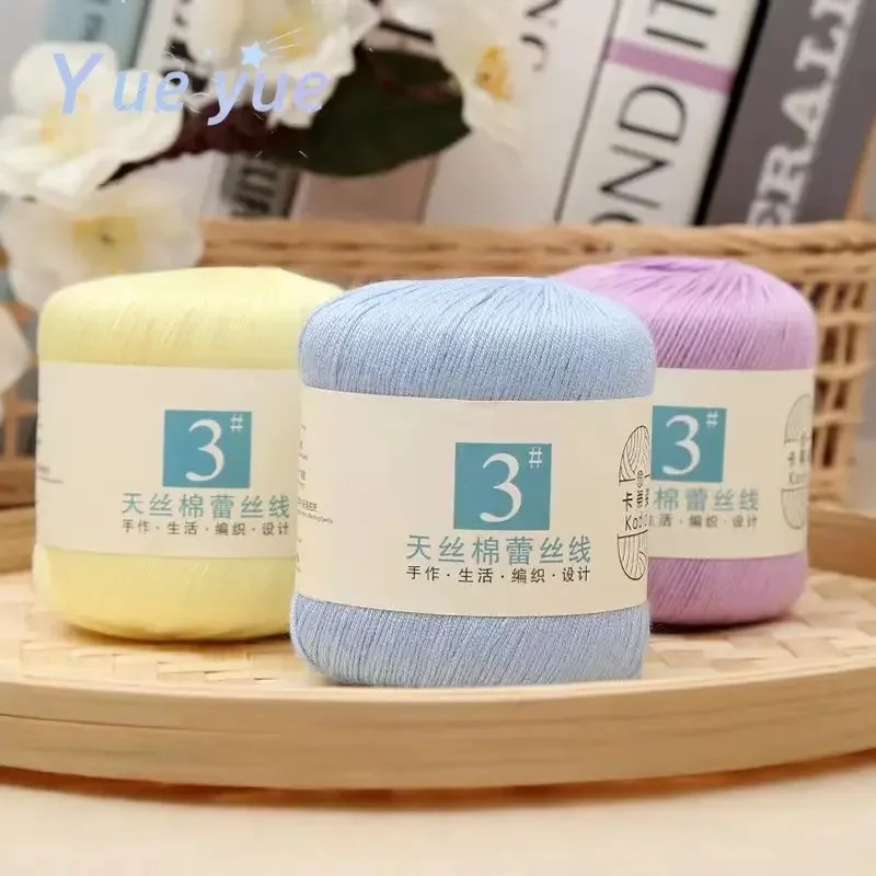100% Mercerized Lace Cotton Yarn Soft Silk Hand Knitting Crochet Thin Lace Yarn for Shawl Sweater Glove Knitted Handicrafts 50g 4