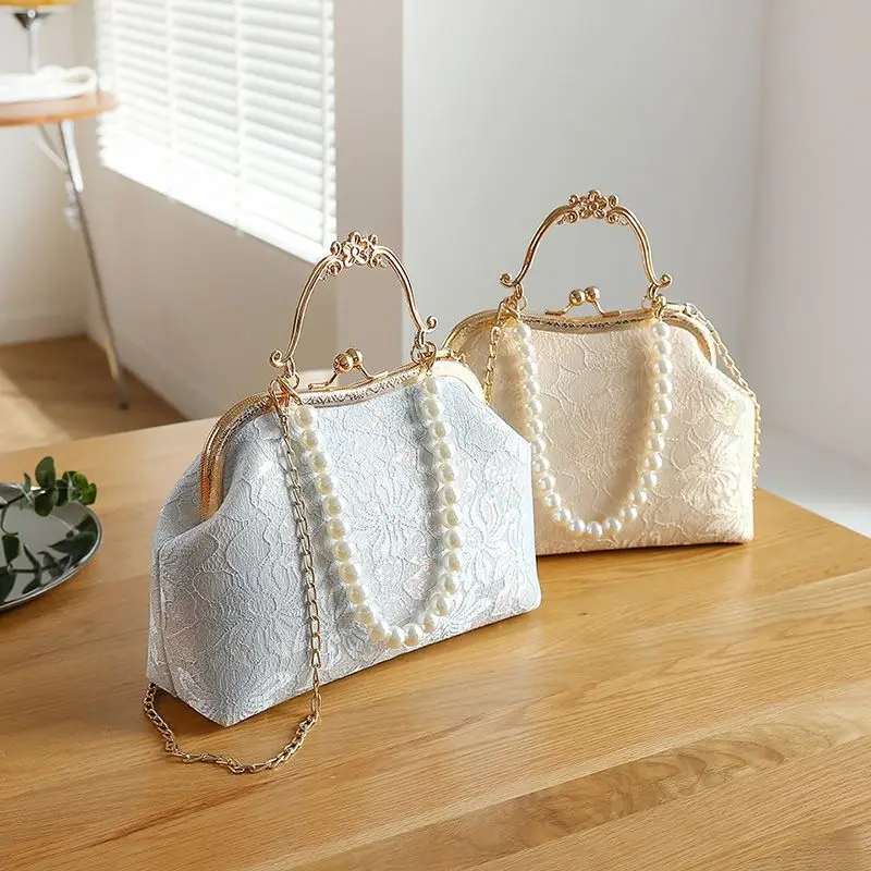 Vintage Classic Lace Bag Beads Wedding Shell Lock Bags Women Shoulder Crossbody Bag Chain Women's Handbags Purses Crossbody Bag Women Handbags