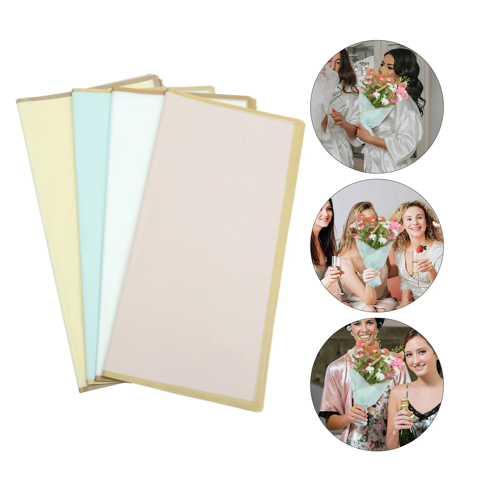 

80 Sheets Solid Color Border Flower Wrapping Paper, Waterproof Translucent Bouquet Wrapping Paper, Wedding Handmade Gift Bouquet