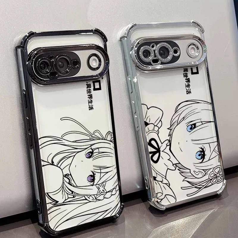Kawaii Rem Emilia Plating Drop-Proof Transparent Phone Case